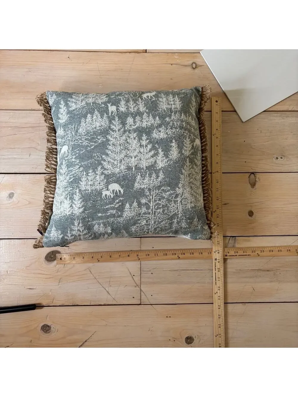 Retreat by Secret Celebrity NWT Green White Winter Woodland Throw Pillow 18x18